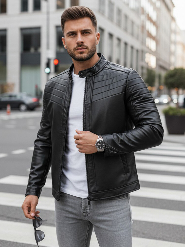 Koženková černá prošívaná bunda TX4243 Velikost: 2XL