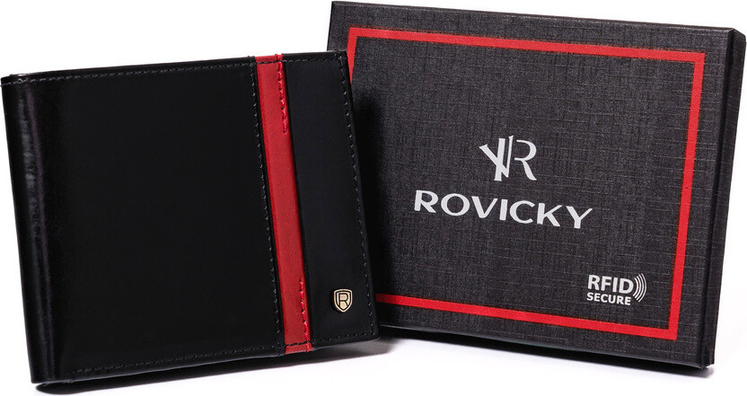 Rovicky Černá kožená peněženka s červeným pruhem L190 [DH] N01-RVTP-3012 Bla Velikost: ONE SIZE