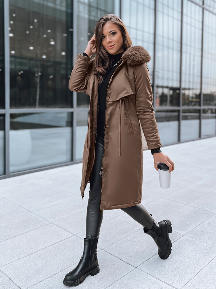 Tmavě hnědá dlouhá parka LUSTER TY3956 Velikost: S