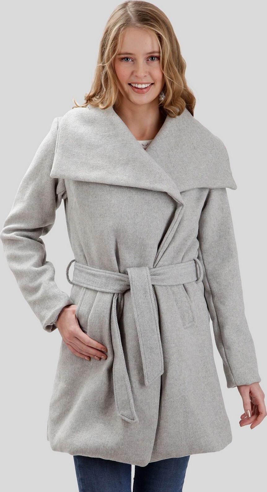 Šedý dámský vlněný kabát MAH 515522 F  - grey Velikost: 2XL