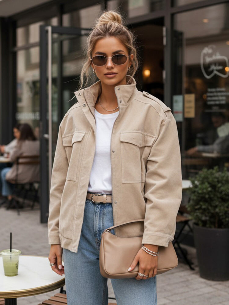 Dámská béžová semišová bomber bunda Velikost: M