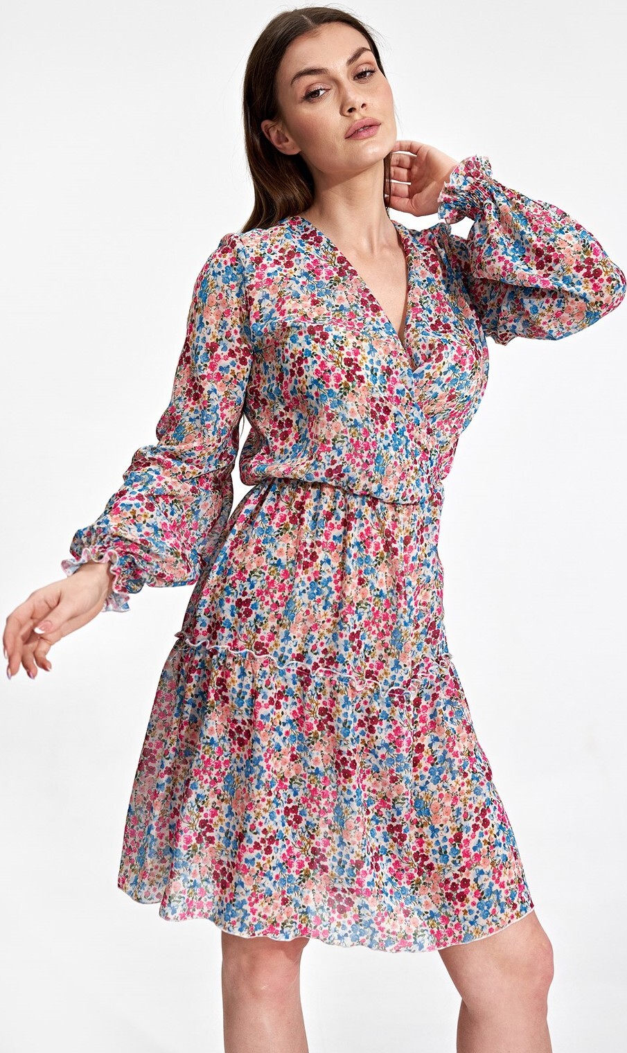 Barevné šifonové šaty s květy M859 Pattern 135 Velikost: S/M