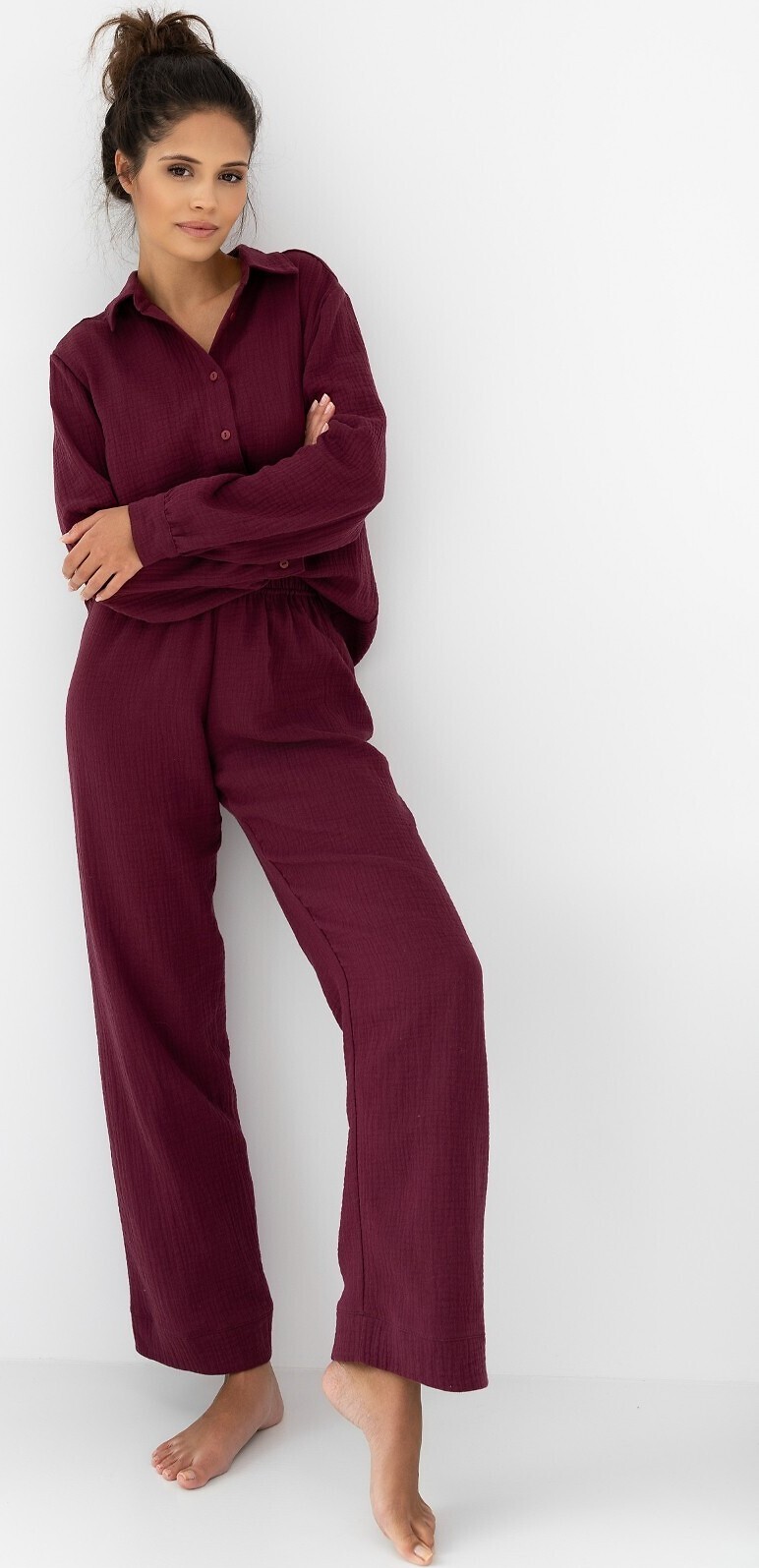 Sensis Vínové dámské mušelínové pyžamo S-XL rozpinan Velikost: XL, Barva: Vínová