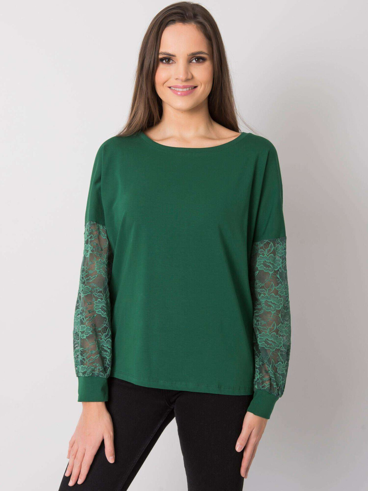 Tmavě zelené dámské tričko s krajkovými rukávy RV-BZ-7342.03-dark green Velikost: S/M