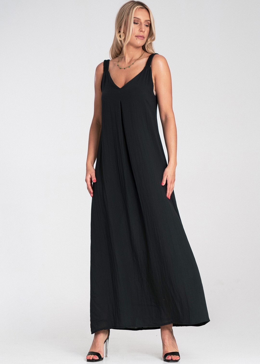 Černé dámské viskózové maxi šaty M1194 Black Velikost: ONE SIZE