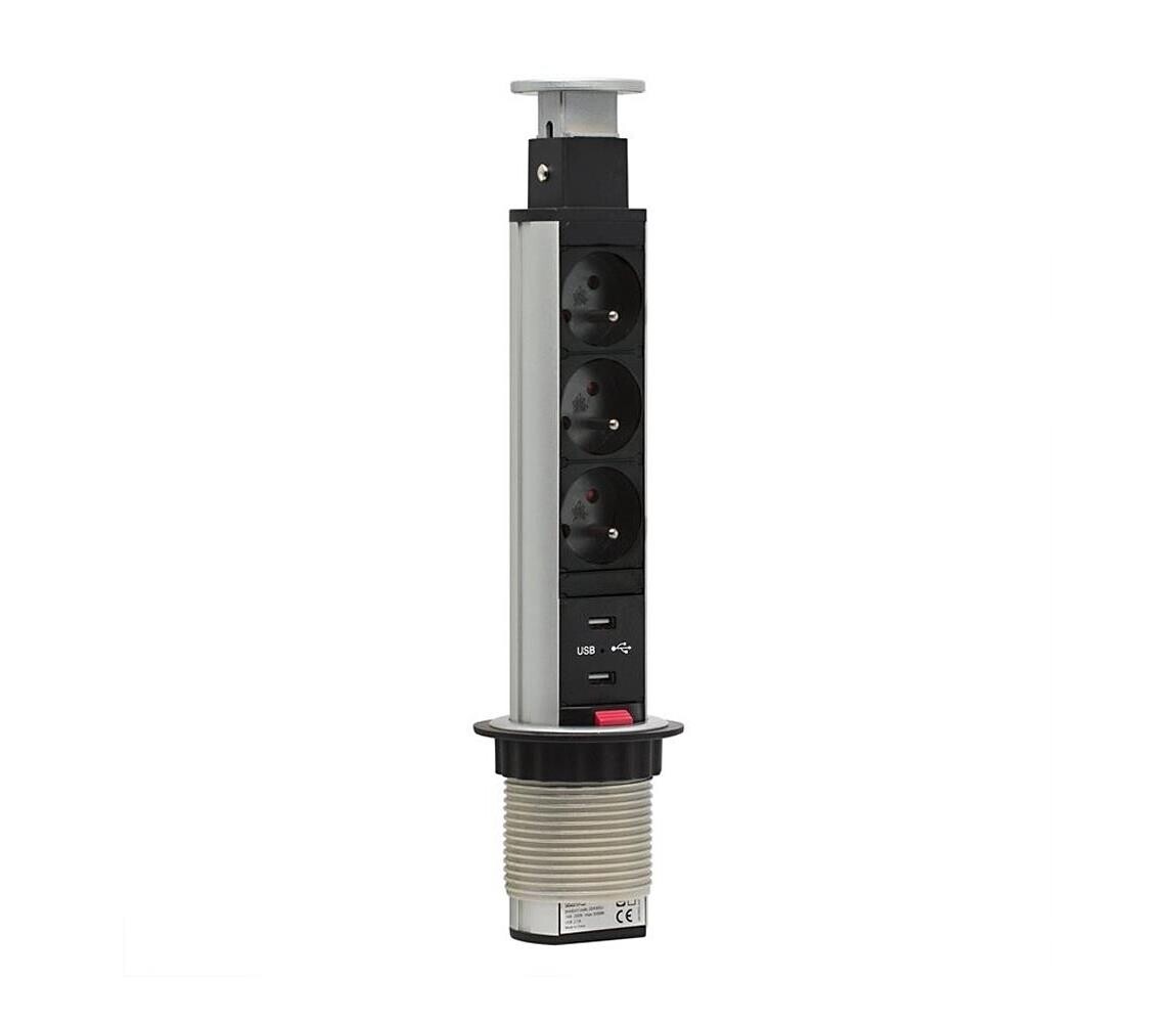 Přípojný zásuvkový sloupek pro desku stolu 3x230V + 2xUSB 20430SUF