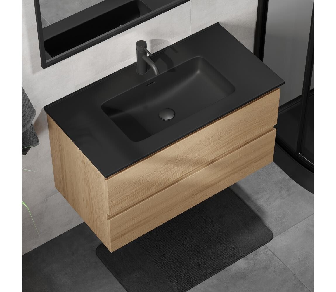 BATH DELUXE Koupelnová skříňka s umyvadlem KENWOOD 91 cm dub/černá BT0125+BT0229