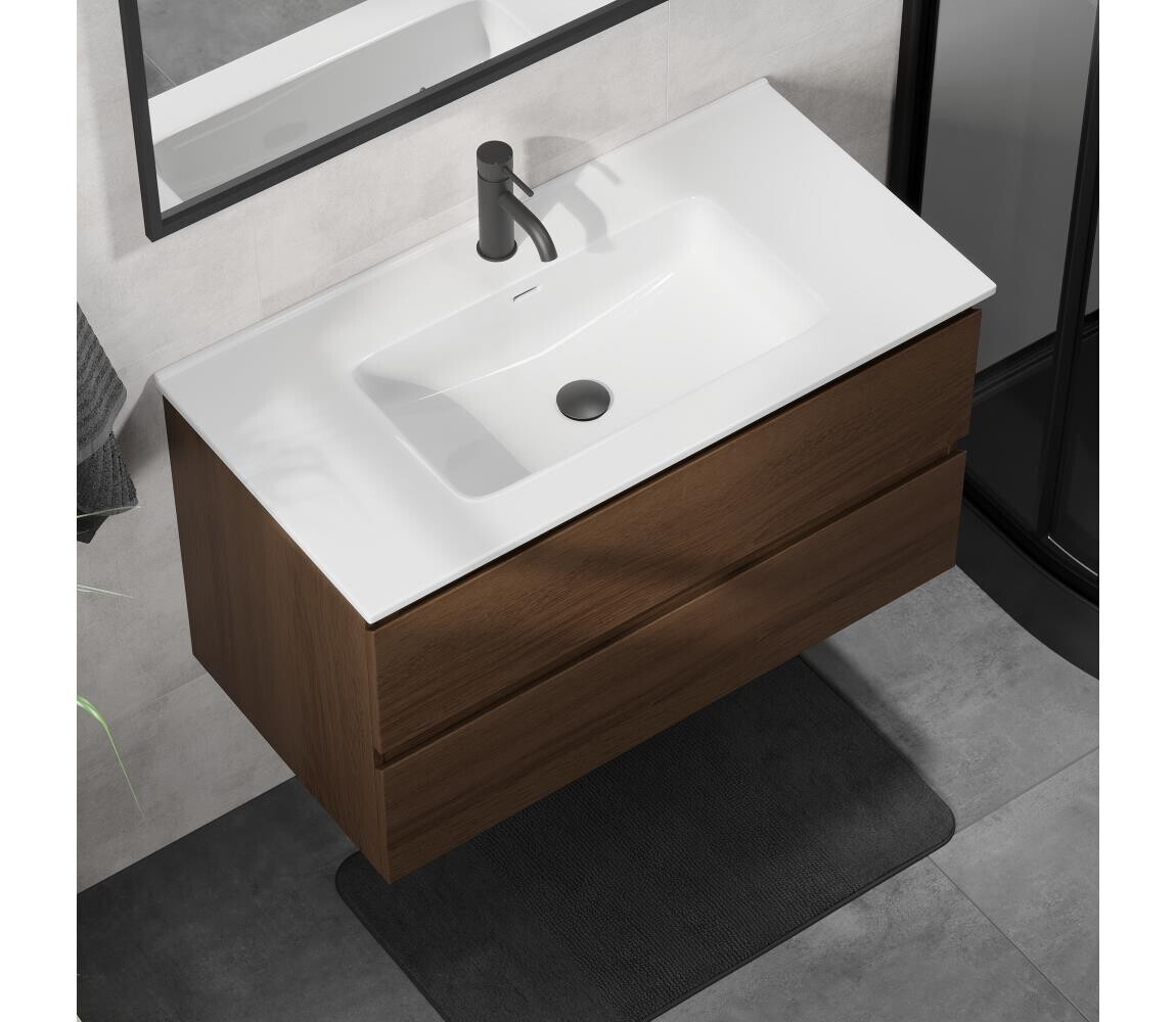 BATH DELUXE Koupelnová skříňka s umyvadlem KENWOOD 91 cm ořech/bílá BT0124+BT0230