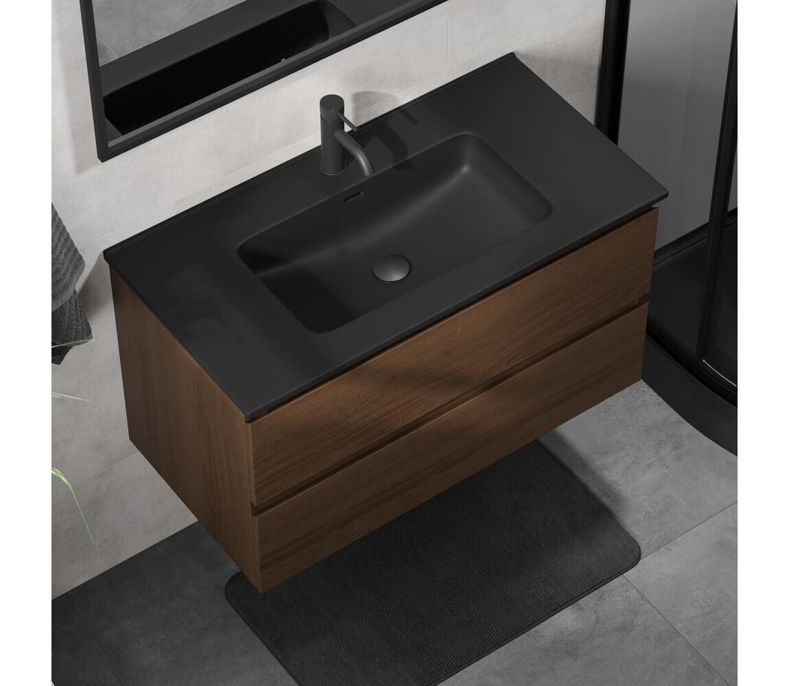 BATH DELUXE Koupelnová skříňka s umyvadlem KENWOOD 91 cm ořech/černá BT0124+BT0229