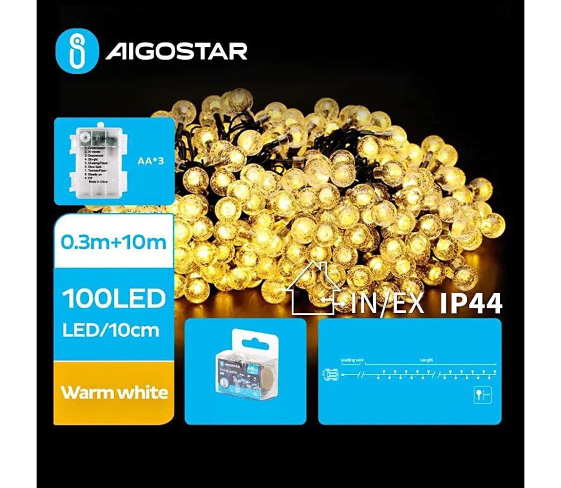 B.V.  - LED Venkovní řetěz 100xLED/3xAA/8 funkcí 10,3 m IP44 teplá bílá B10303K4Q