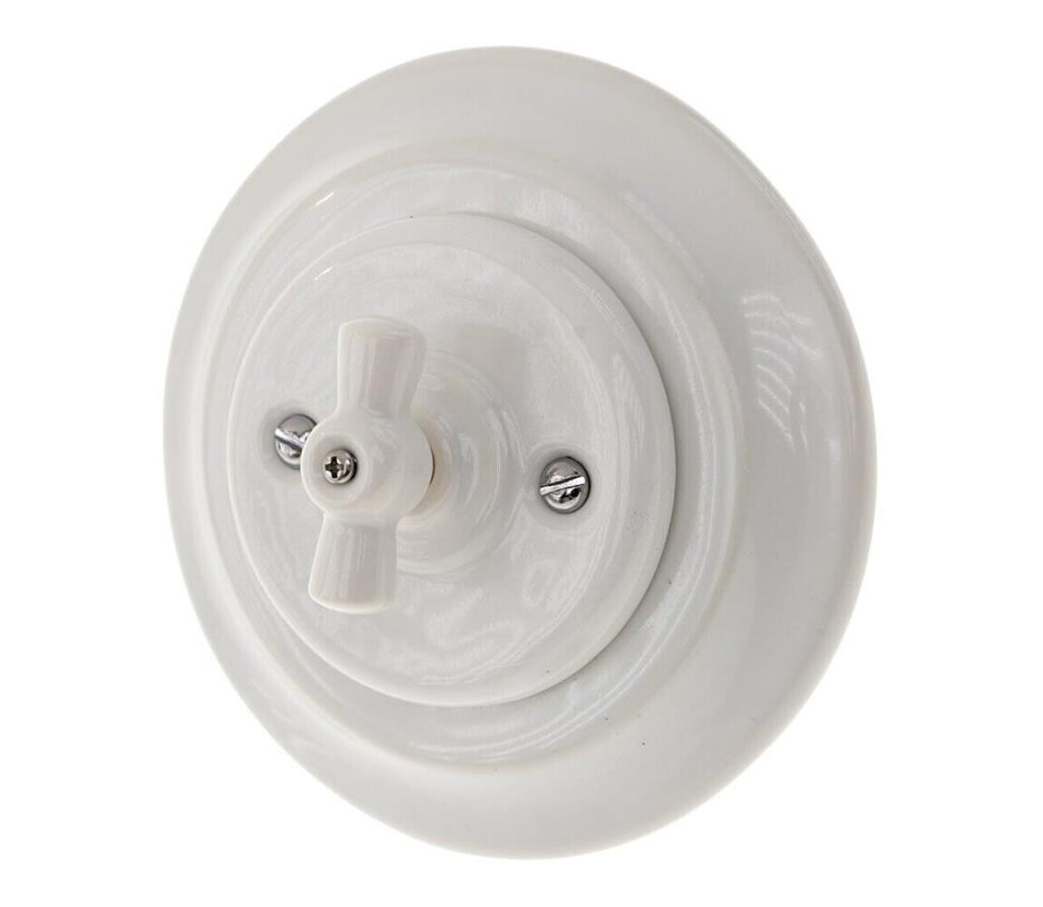 Reblig - Porcelánový retro vypínač otočný s rámečkem č. 5 bílá RG120A1-W