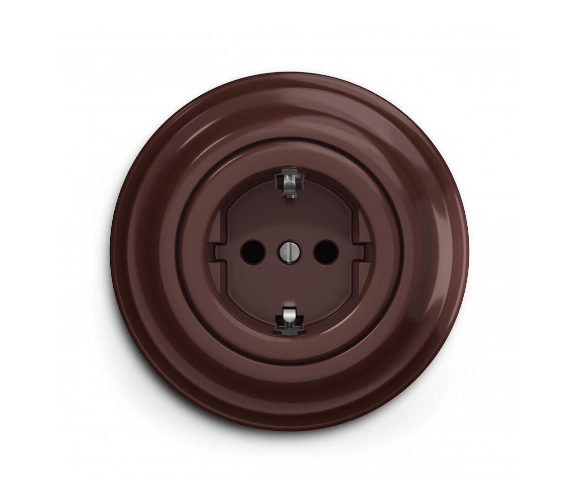 Reblig - Retro zásuvka domovní s rámečkem SCHUKO 230V/16A hnědá RG0034+RG0109