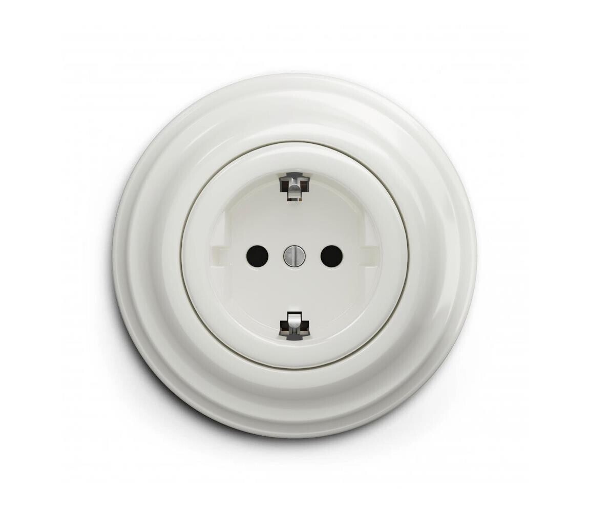 Reblig - Retro zásuvka domovní s rámečkem SCHUKO 230V/16A keramická bílá RG0007+RG0106