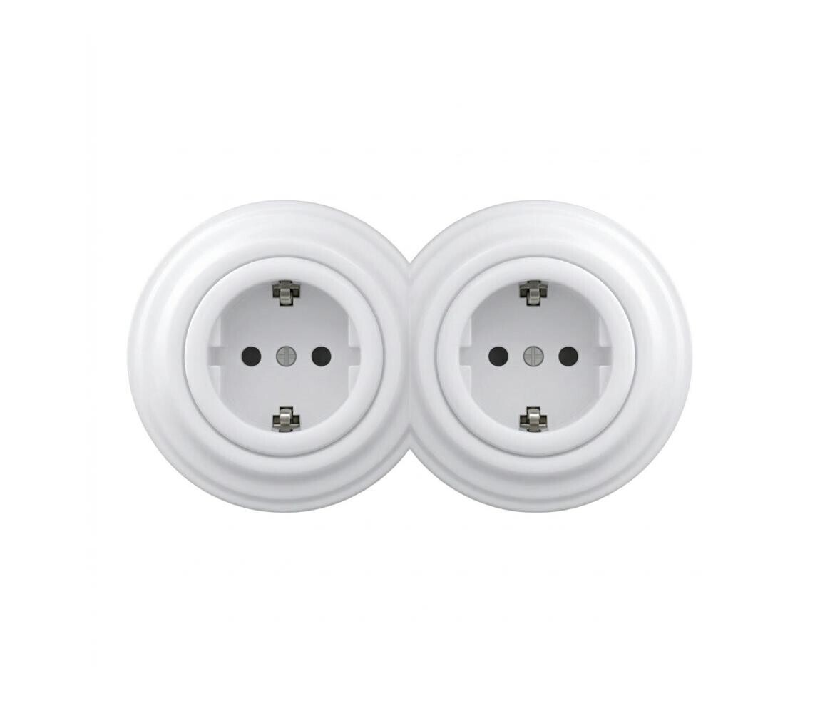 Reblig - Dvojitá retro zásuvka domovní s rámečkem SCHUKO 230V sněhově bílá 2xRG0152+2xRG0160