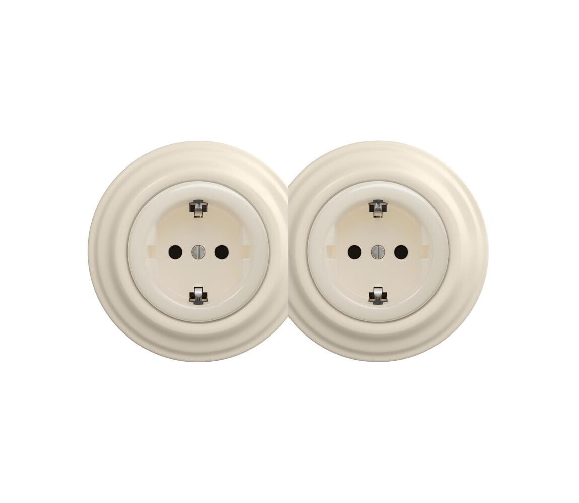 Reblig - Dvojitá retro zásuvka domovní s rámečkem SCHUKO 230V béžová 2xRG0135+2xRG0144
