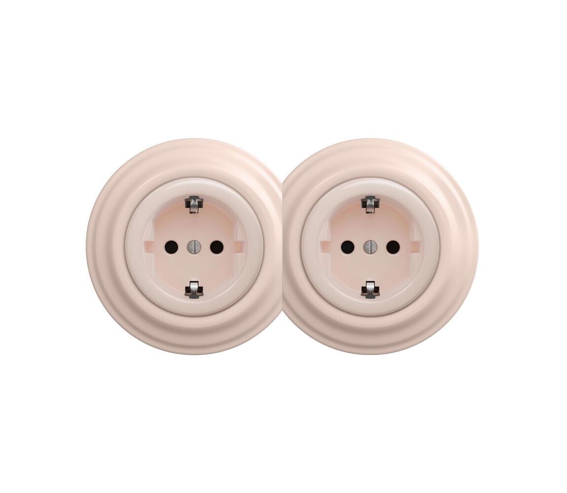 Reblig - Dvojitá retro zásuvka domovní s rámečkem SCHUKO 230V starorůžová 2xRG0120+2xRG0143