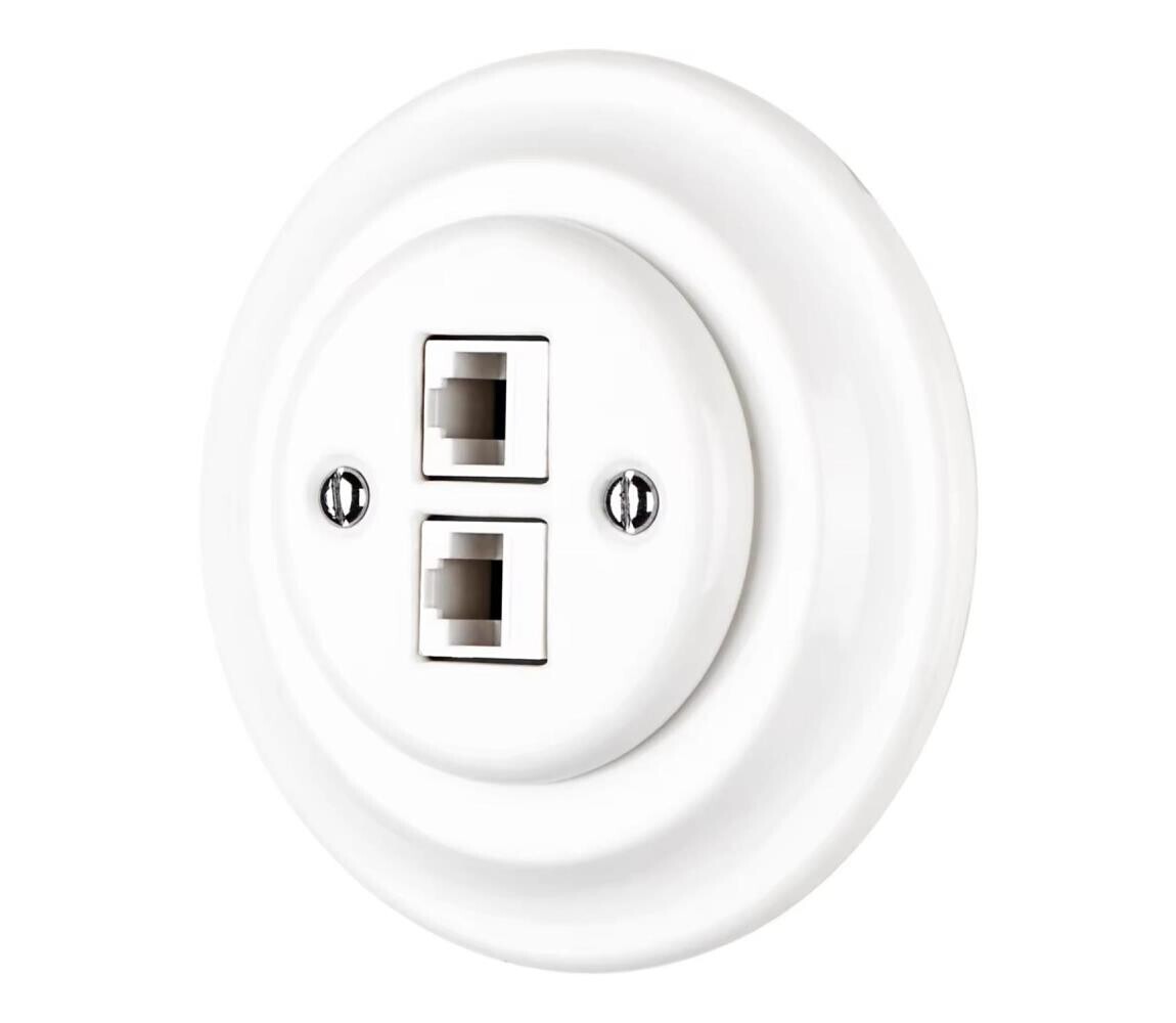 Reblig - Porcelánová retro ethernetová zásuvka s rámečkem 2x CAT.5E bílá RGCAT-W