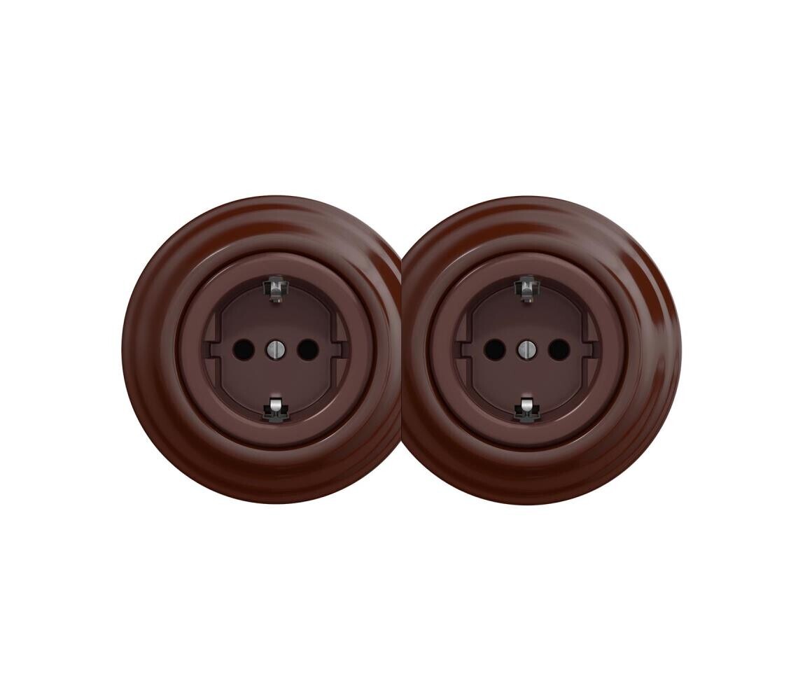 Reblig - Dvojitá retro zásuvka domovní s rámečkem SCHUKO 230V hnědá 2xRG0035+2xRG0109