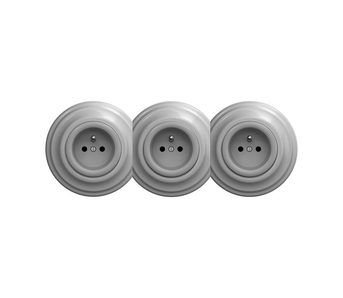 Reblig - Trojitá retro zásuvka domovní s rámečkem 230V šedá RG0054+2xRG0053+3xRG0051