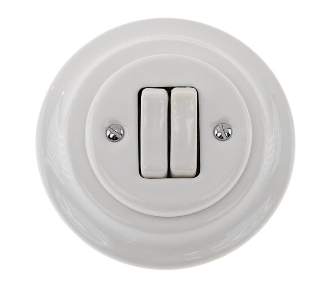 Reblig - Porcelánový retro dvojitý vypínač s rámečkem č. 6+6 bílá RG220Q-W