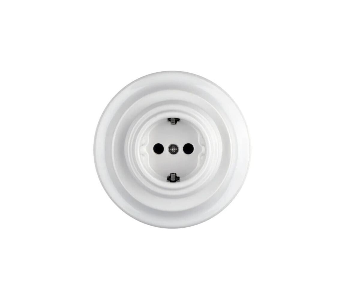 Reblig - Porcelá. retro domovní zásuvka s rámečkem SCHUKO 250V/16A bílá RGRAG-W