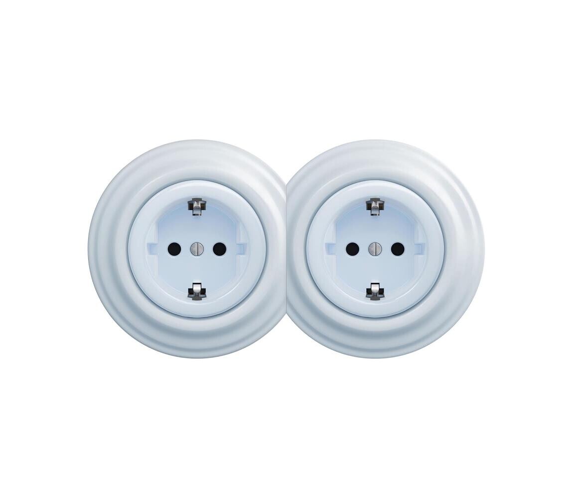 Reblig - Dvojitá retro zásuvka domovní s rámečkem SCHUKO 230V modrá 2xRG0026+2xRG0108