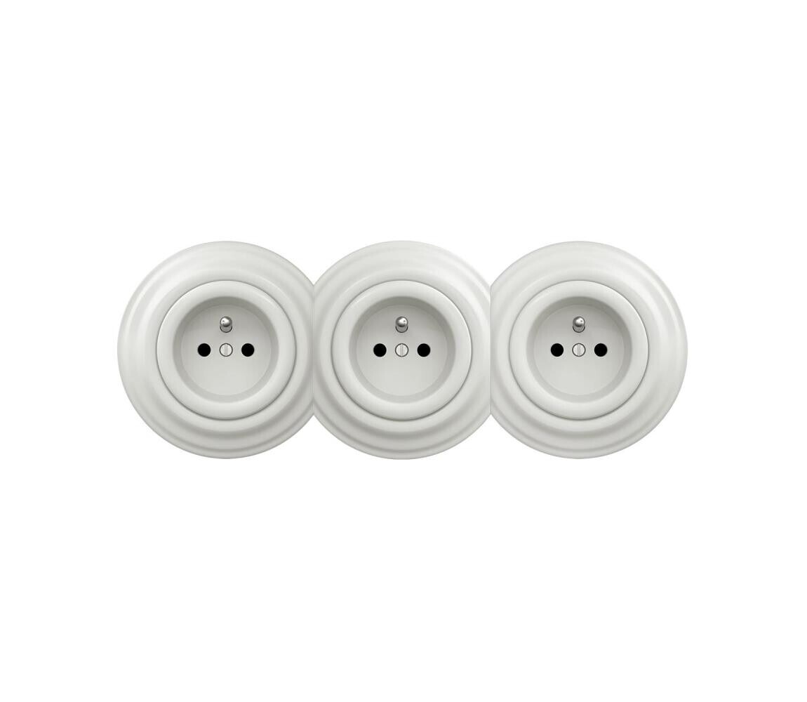 Reblig - Trojitá retro zásuvka domovní s rámečkem 230V keramická bílá RG0009+2xRG0008+3xRG0006