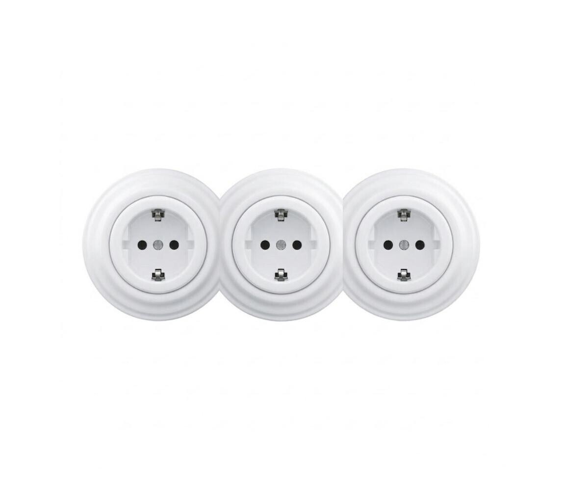Reblig - Trojitá retro zásuvka domovní s rámečkem SCHUKO 230V sněhově bílá RG0153+2xRG0152+3xRG0160