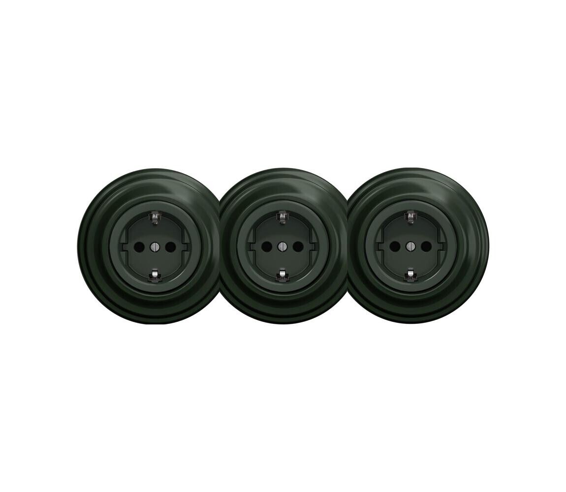 Reblig - Trojitá retro zásuvka domovní s rámečkem SCHUKO 230V zelená RG0063+2xRG0062+3xRG0112
