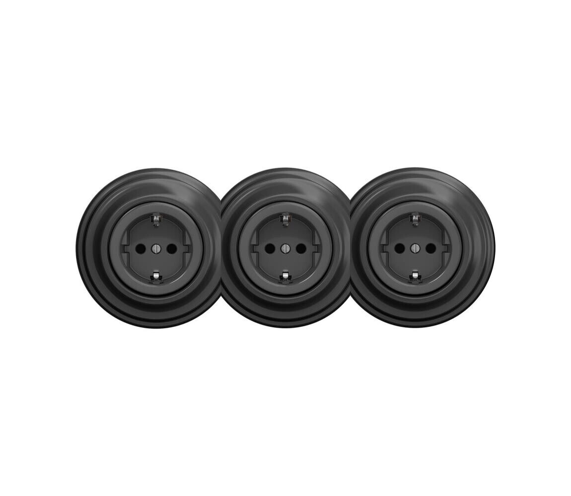 Reblig - Trojitá retro zásuvka domovní s rámečkem SCHUKO 230V antracit RG0045+2xRG0044+3xRG0110