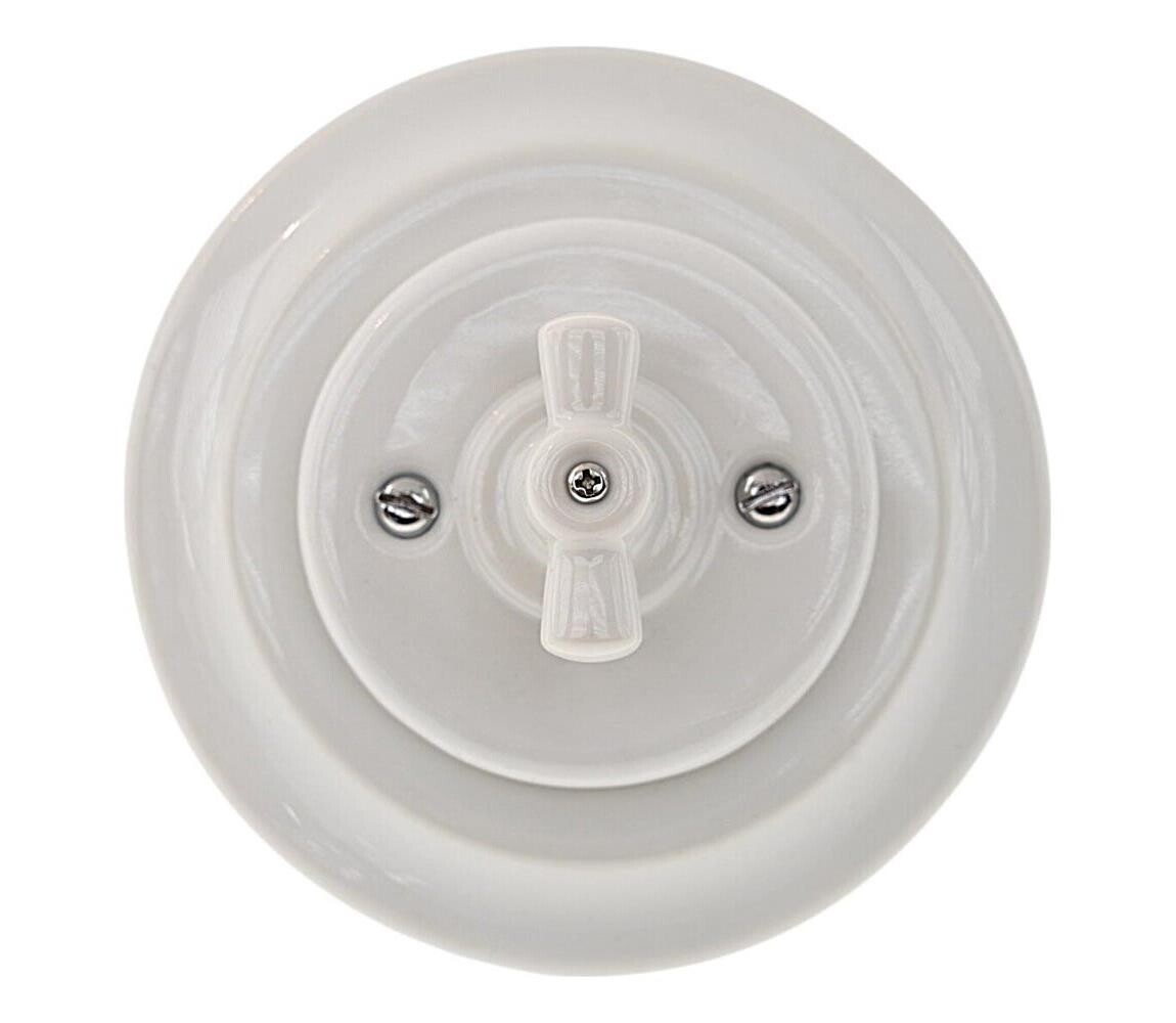 Reblig - Porcelánový retro vypínač otočný s rámečkem č. 7 bílá RG130A1-W