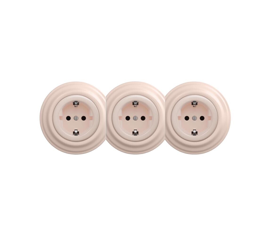 Reblig - Trojitá retro zásuvka domovní s rámečkem SCHUKO 230V starorůžová RG0121+2xRG0120+3xRG0143
