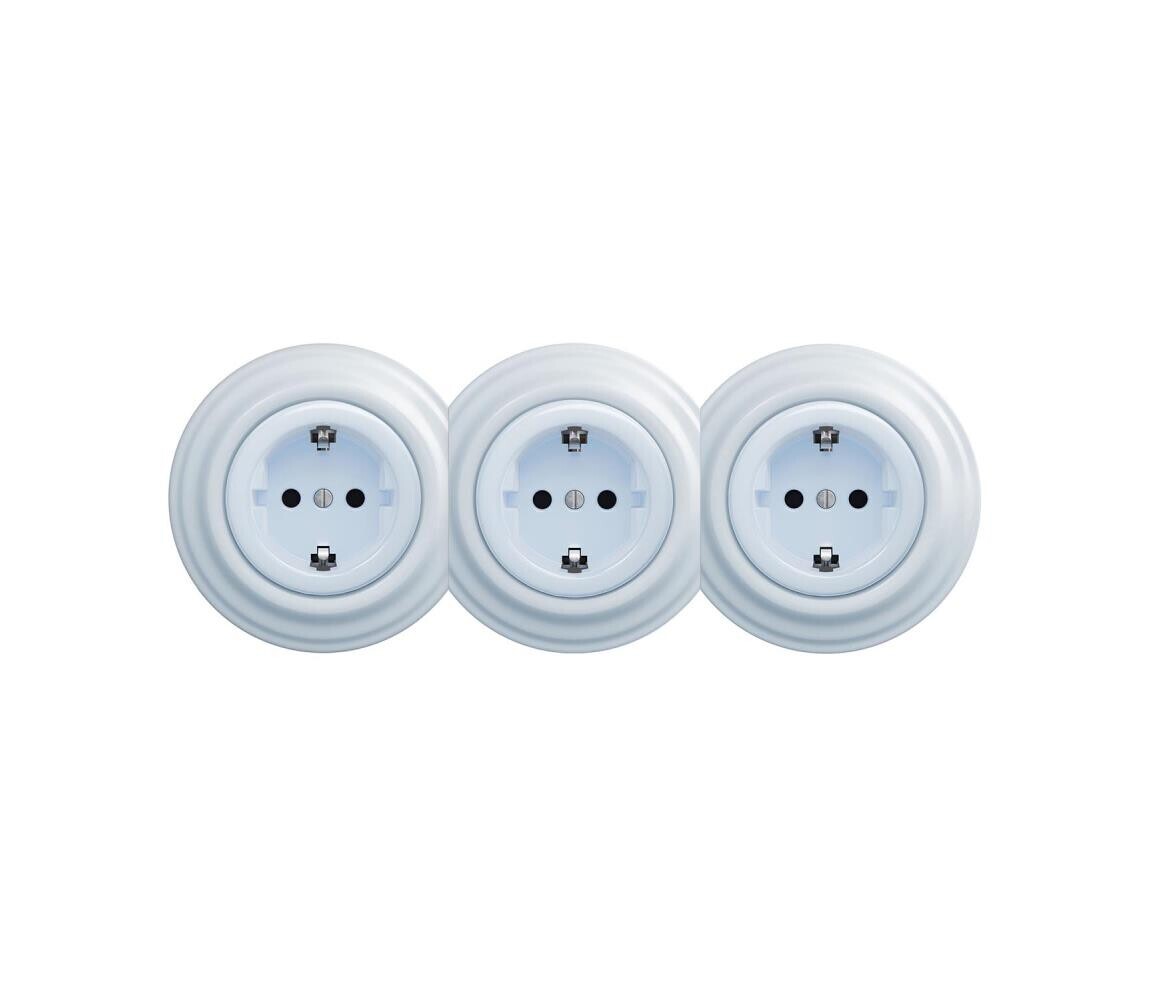 Reblig - Trojitá retro zásuvka domovní s rámečkem SCHUKO 230V modrá RG0027+2xRG0026+3xRG0108