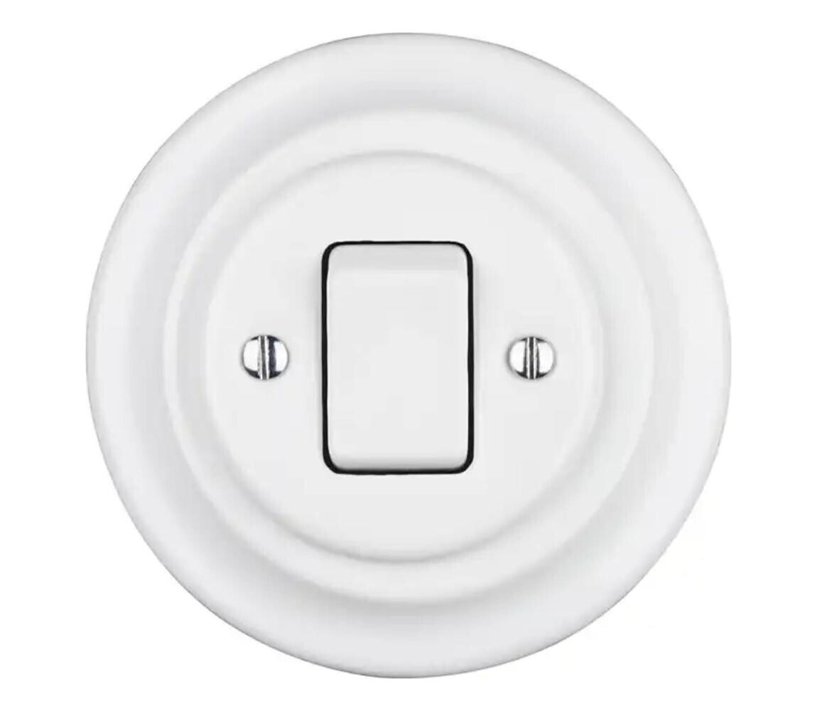 Reblig - Porcelánový retro jednoduchý vypínač s rámečkem č. 7 bílá RG140Q-W