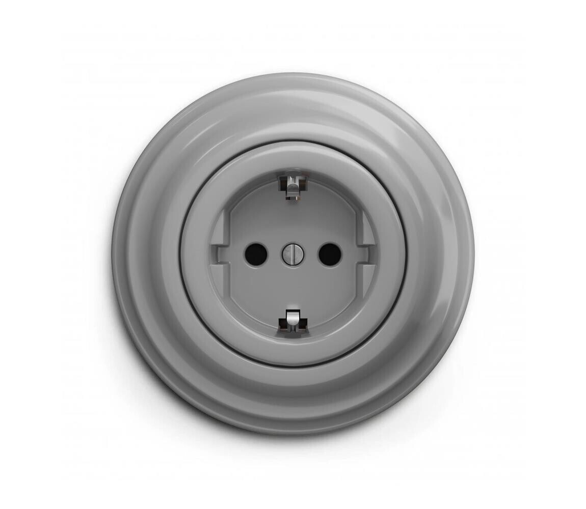 Reblig - Retro zásuvka domovní s rámečkem SCHUKO 230V/16A šedá RG0052+RG0111