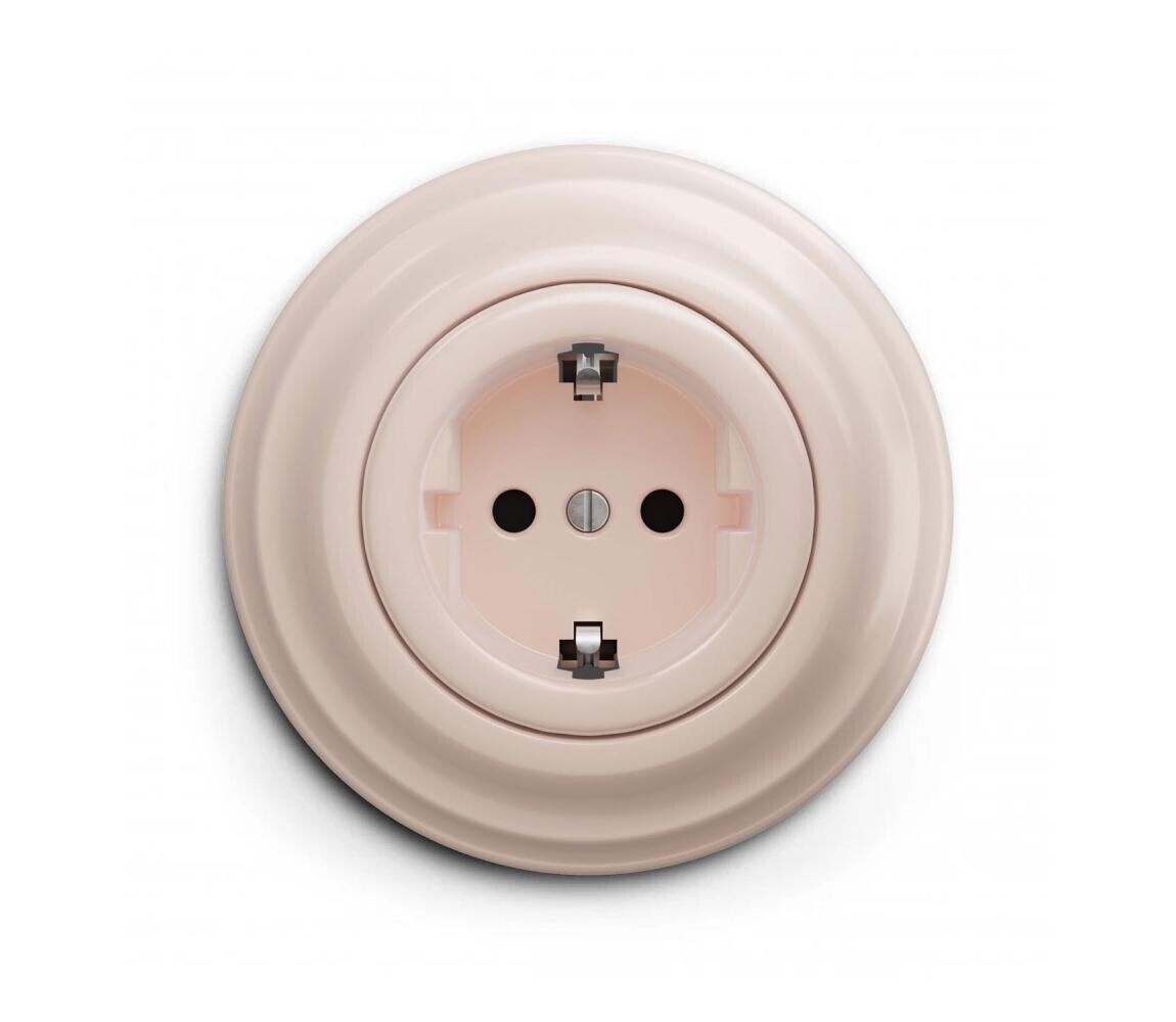 Reblig - Retro zásuvka domovní s rámečkem SCHUKO 230V/16A starorůžová RG0119+RG0143