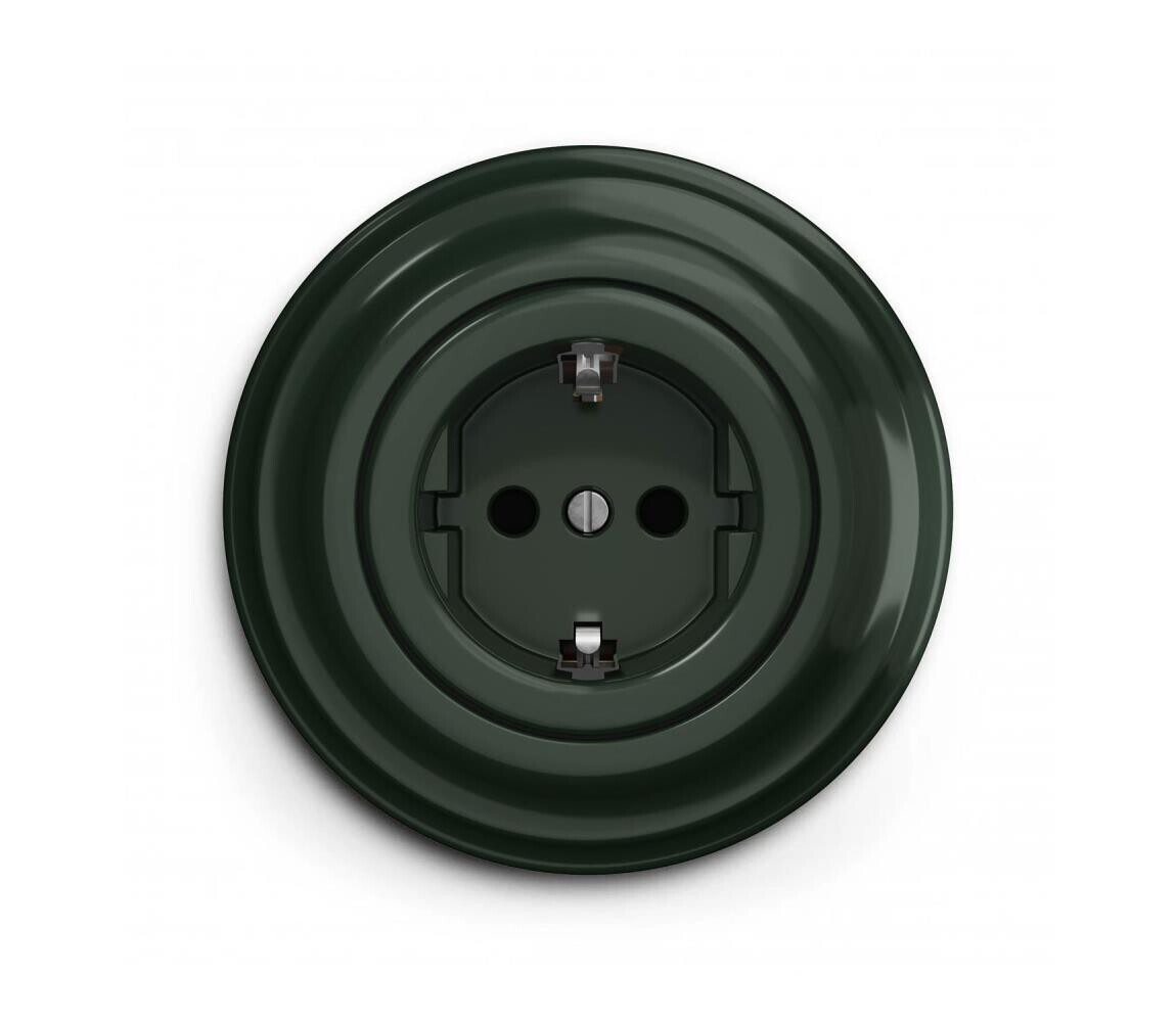 Reblig - Retro zásuvka domovní s rámečkem SCHUKO 230V/16A zelená RG0061+RG0112