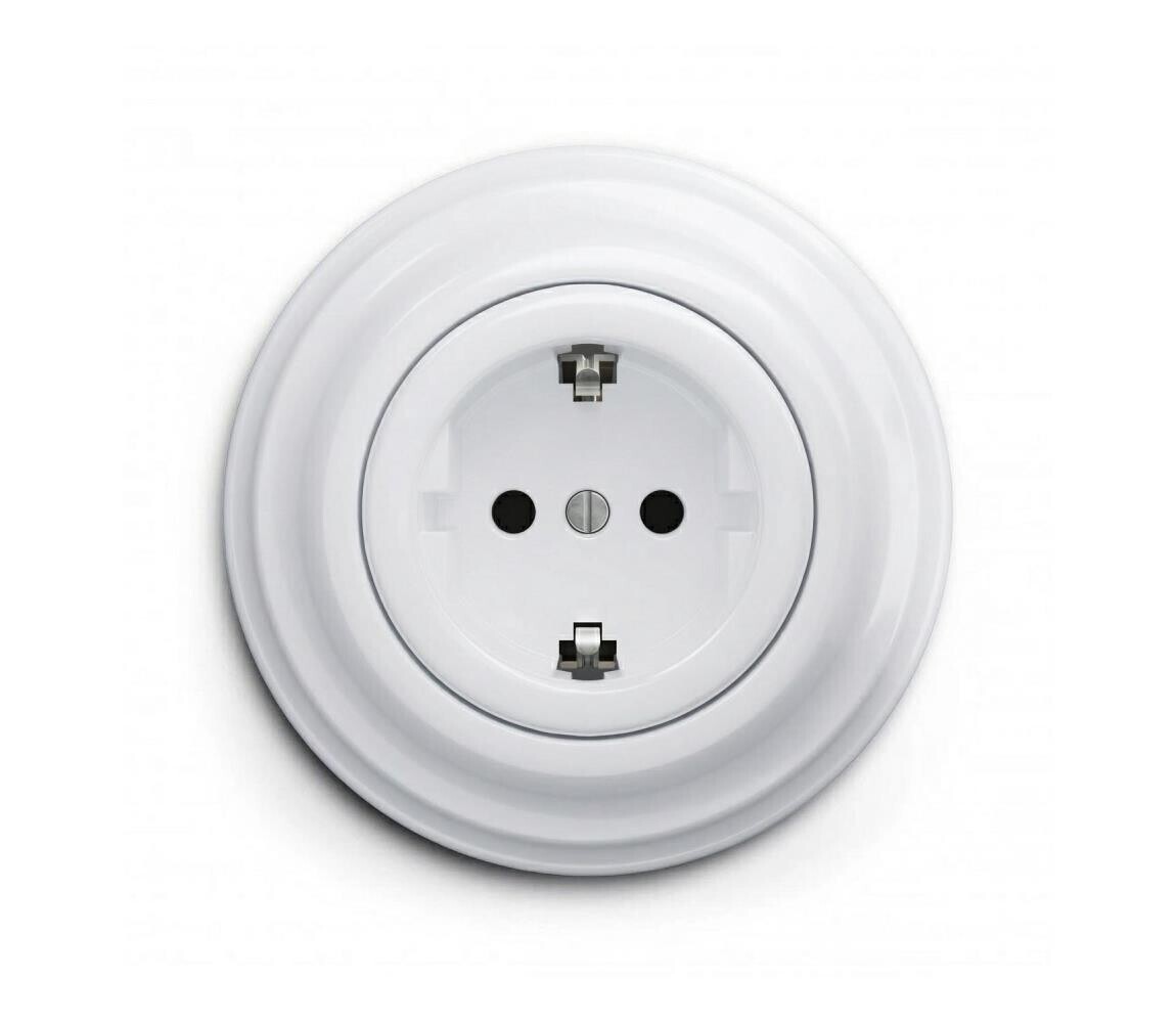 Reblig - Retro zásuvka domovní s rámečkem SCHUKO 230V/16A sněhově bílá RG0151+RG0160