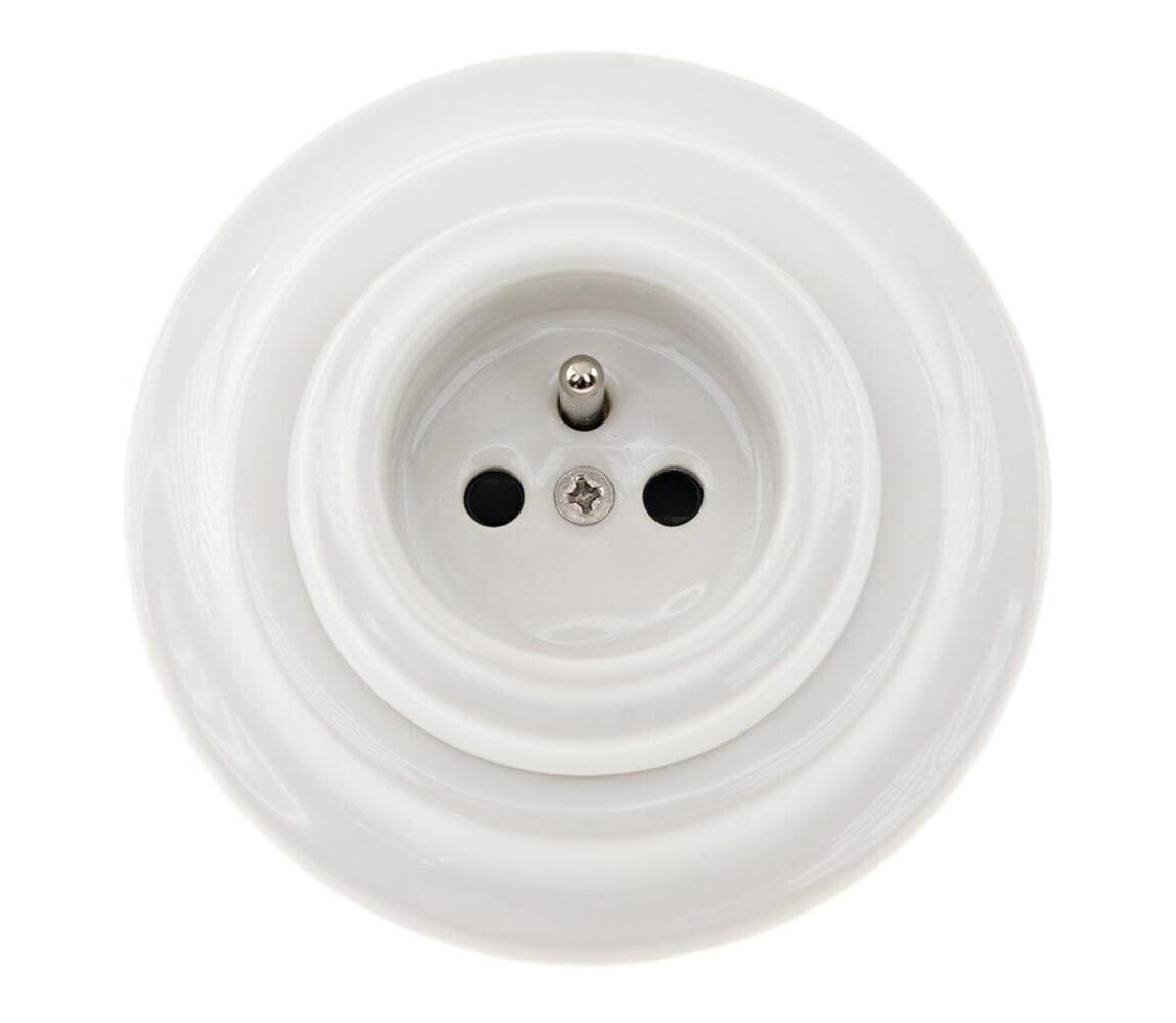 Reblig - Porcelánová retro zásuvka domovní s rámečkem 250V/16A bílá RGR52AF-W