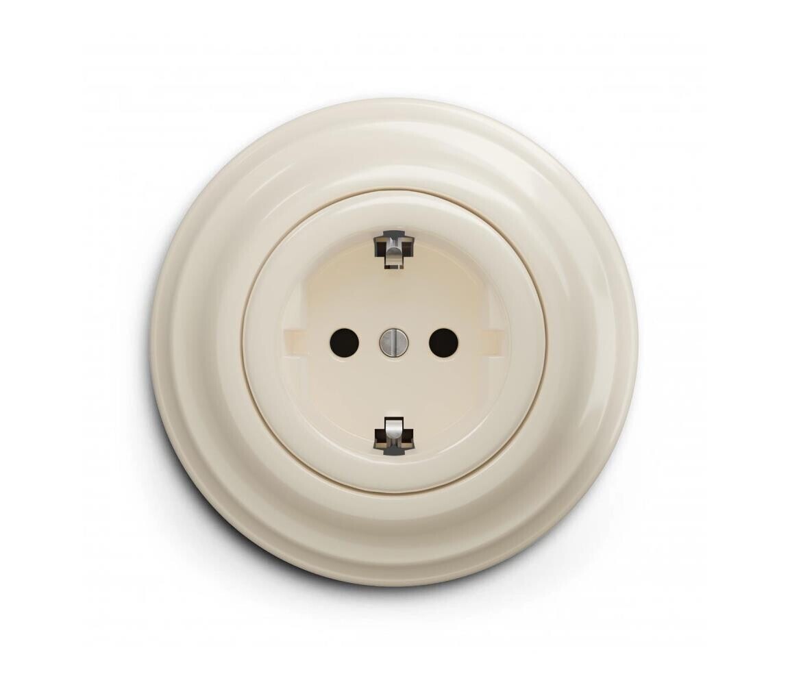 Reblig - Retro zásuvka domovní s rámečkem SCHUKO 230V/16A béžová RG0134+RG0144
