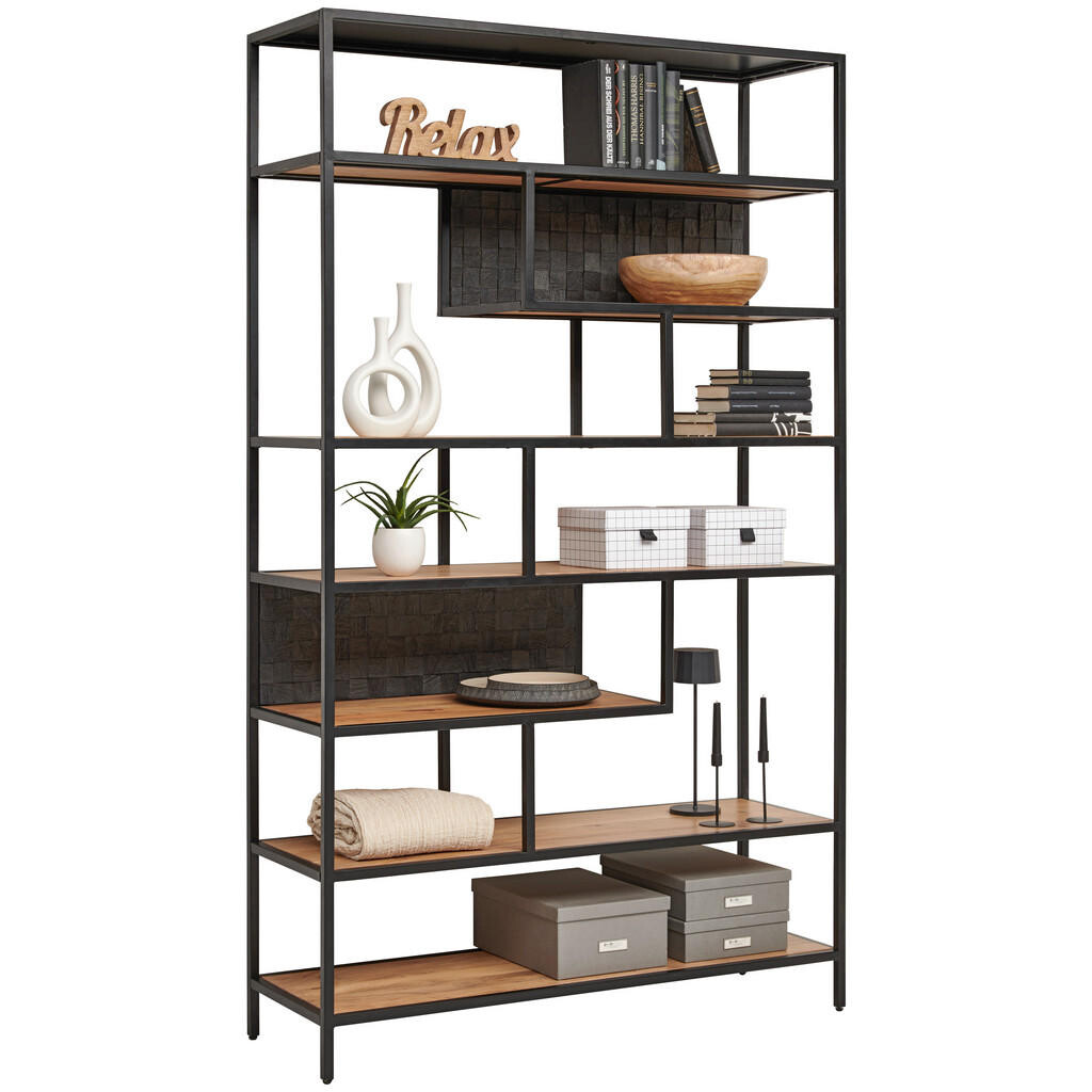 Ambia Home REGÁL, černá, barvy akácie, železo, akácie, mangové dřevo, 120/201/38 cm