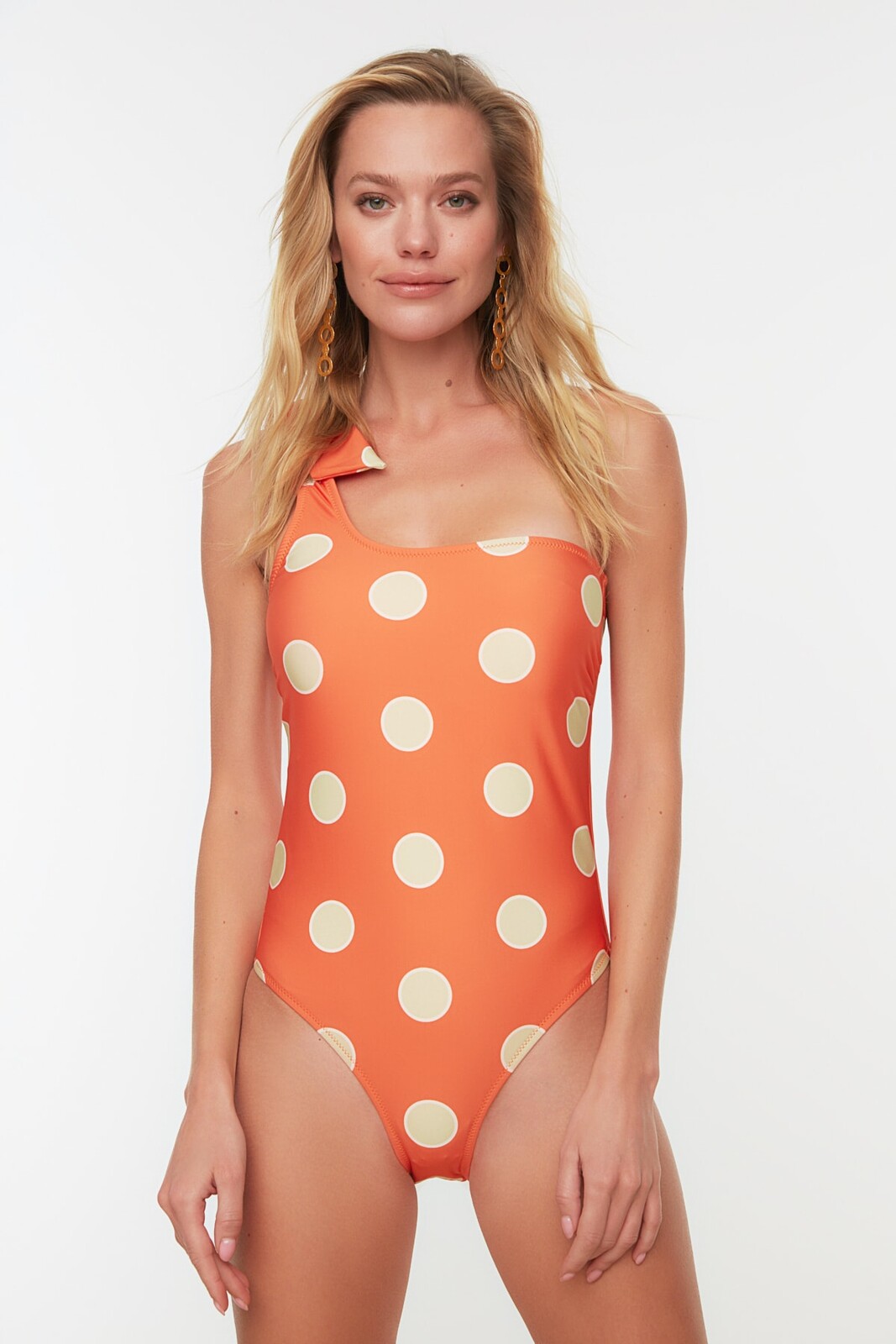 Trendyol Orange Polka Dot vzorované plavky na jedno rameno