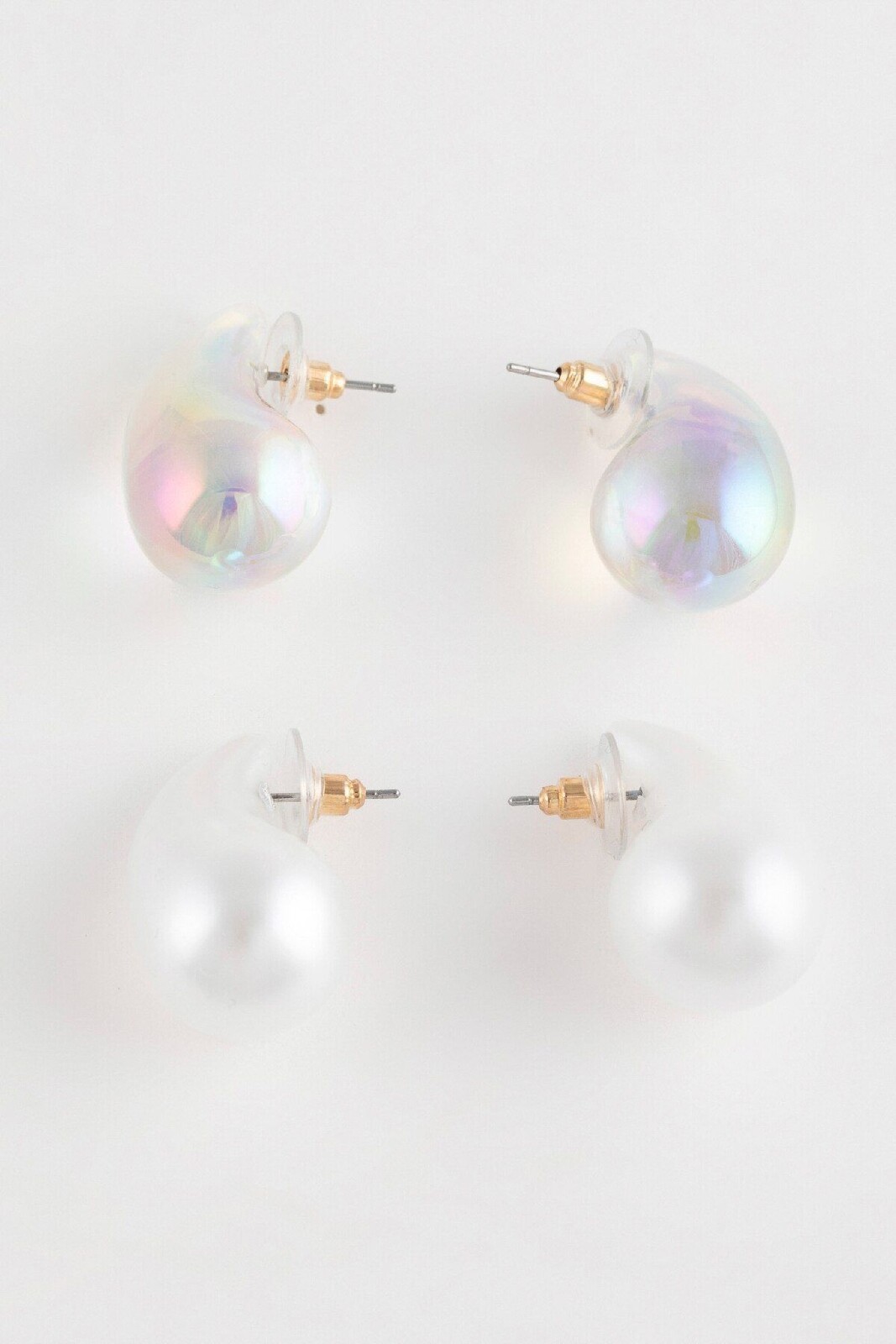 DEFACTO Women's 2-Piece Transparent Stone Earrings