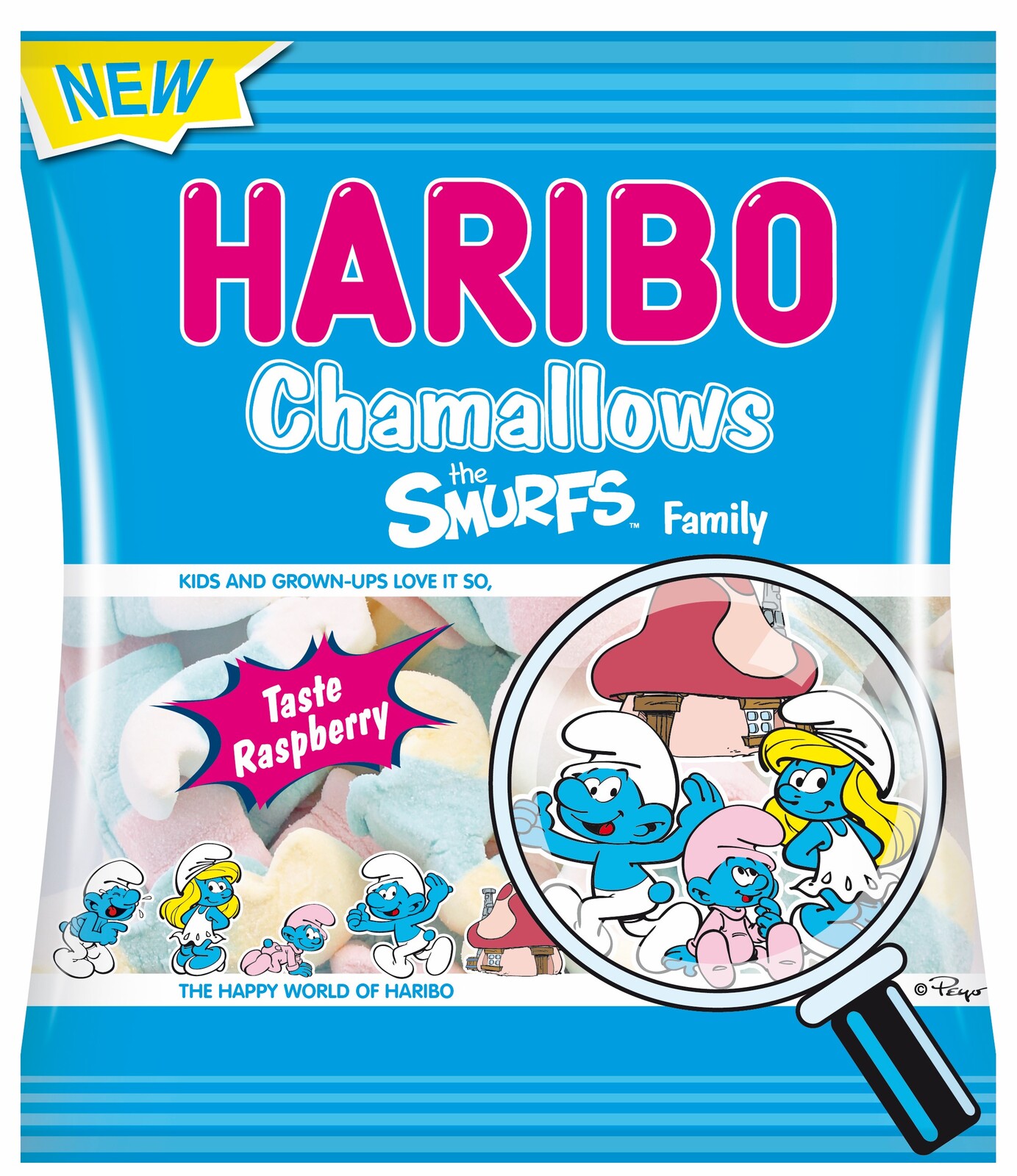 HARIBO Chamallows The SMURFS Family - Šmoulové pěnové cukrovinky 90 g