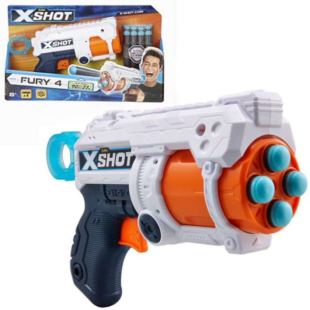X-Shot Excel Fury 4 pistole s otočným bubnem a 16 pěnovými náboji