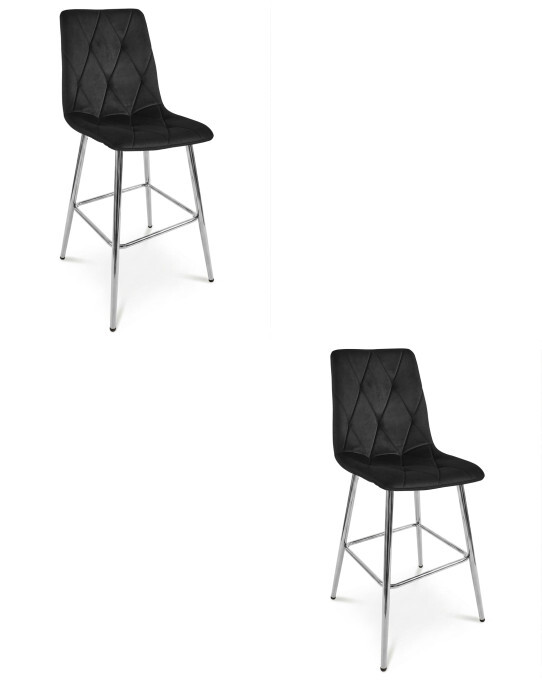 Set dvou barových židlí LIBRA sametové, černé / stříbrné nohy (2 ks)