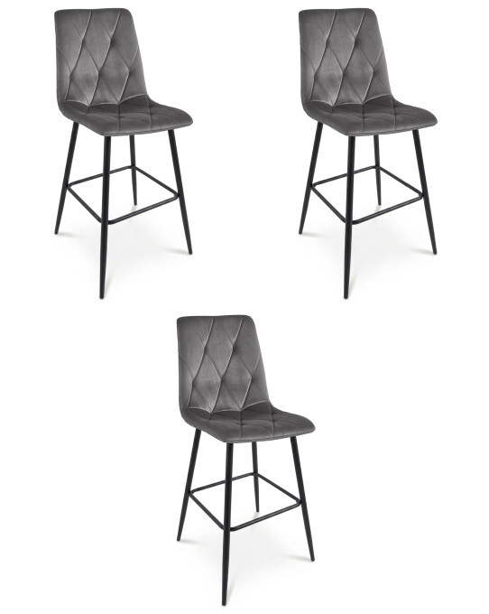 Set tří barových židlí LIBRA sametové, tmavě šedé / černé nohy (3 ks)