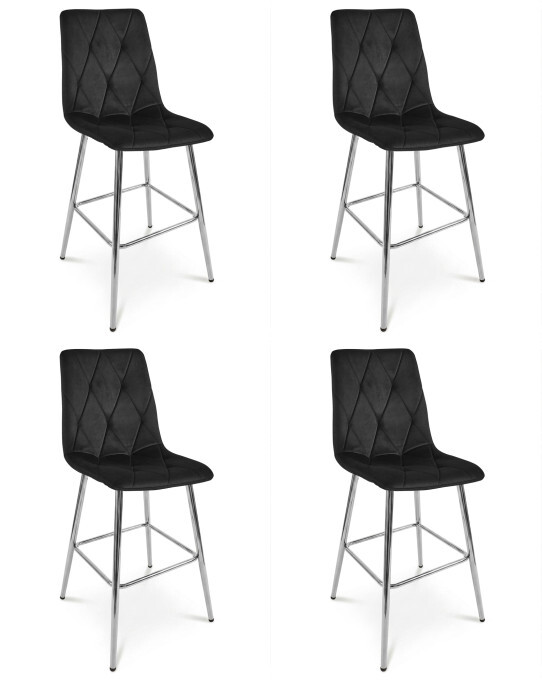 Set čtyř barových židlí LIBRA sametové, černé/stříbrné nohy (4 ks)