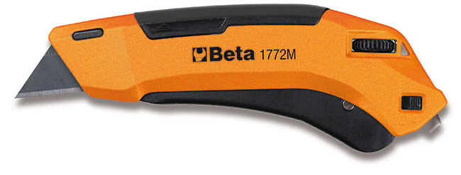Beta tools Bezpečnostní nůž s trapézovou vysunutelnou čepelí, dodávané se 4 čepelemi