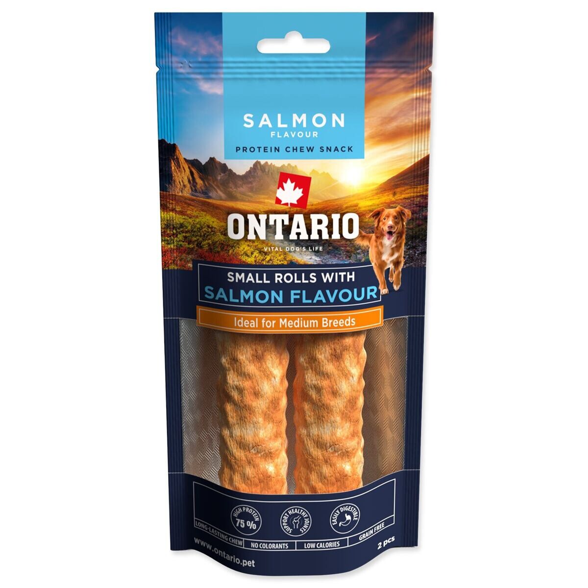 Pochoutka Ontario Protein příchuť losos,žvýkací rolka malá 2ks 12,7cm